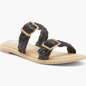 Dolce Vita Black and Tan Sandals with Gold Buckles